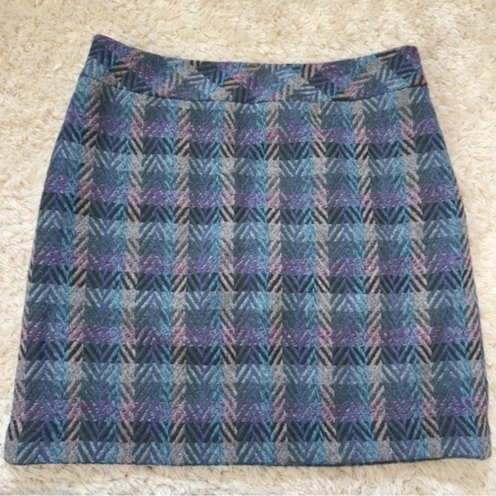 L.L. Bean Blue Gray Plaid Mini Skirt with Purple Accents